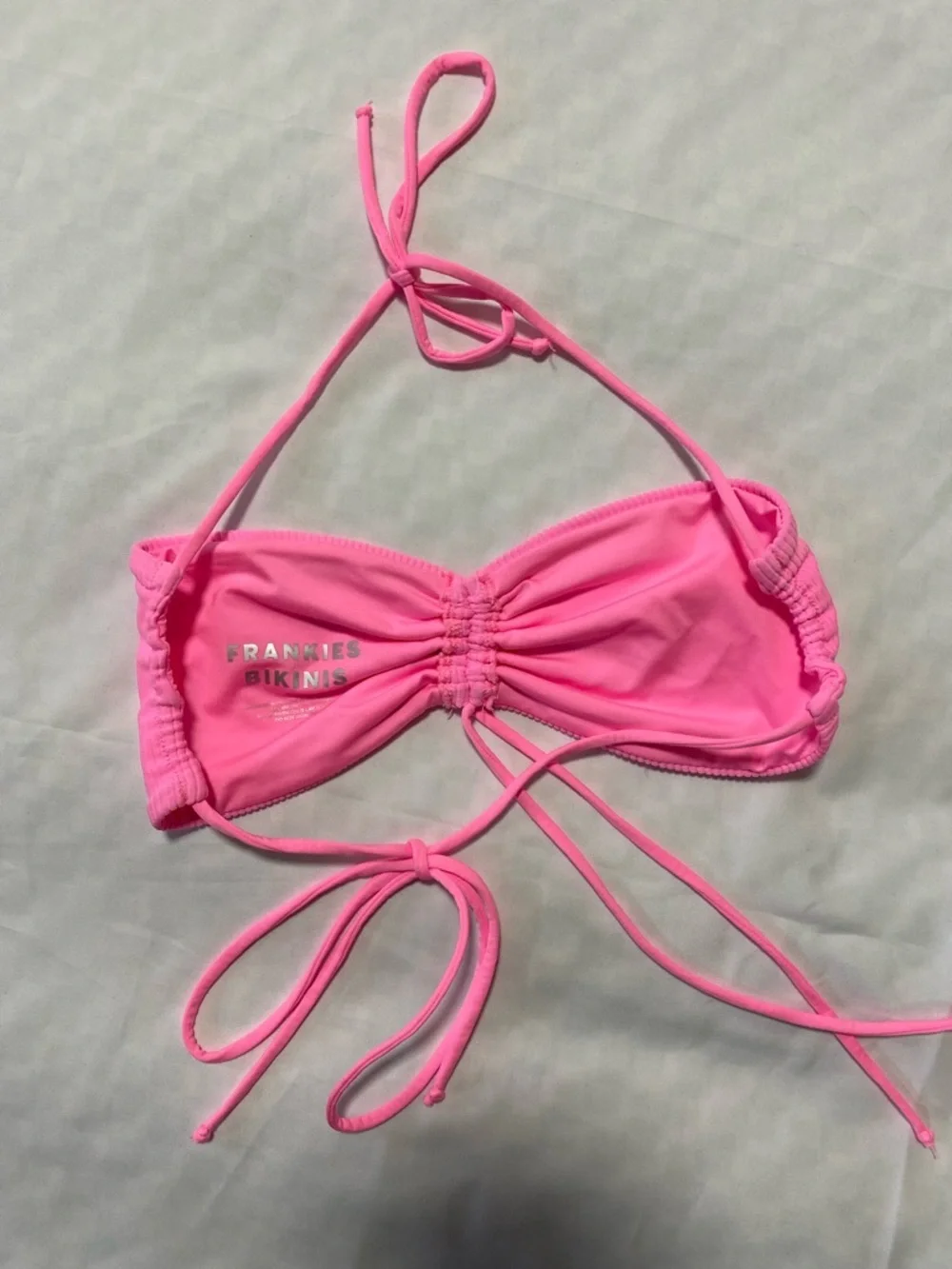 Frankie's Bikinis Pink Ribbed Bandeau Bikini Top